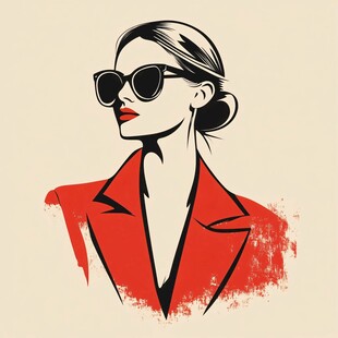 时尚红装墨镜女性插画