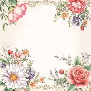 复古花卉边框装饰背景图