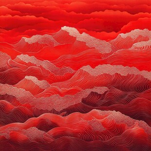 红色海浪艺术插画