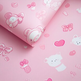 粉色小熊蝴蝶结可爱包装纸