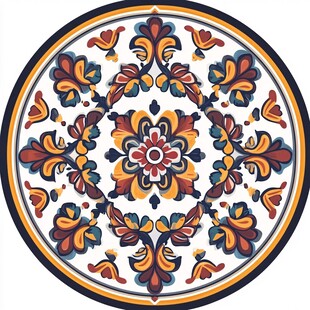 复古圆形花卉装饰图案