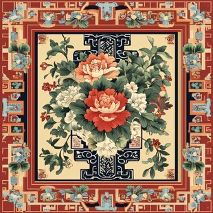 中式花卉地毯图案设计