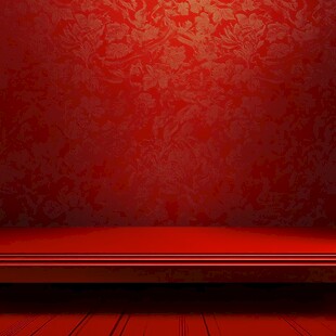 红色花纹墙面与地板背景
