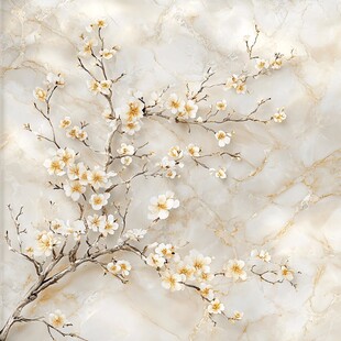大理石背景上的素雅梅花枝