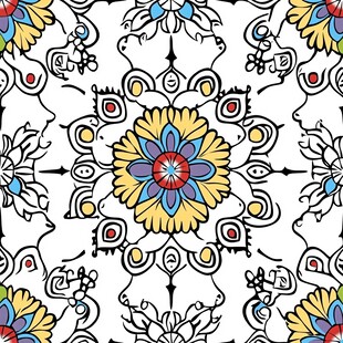 多彩花卉几何图案无缝背景