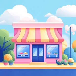 粉色可爱风街边甜品小店