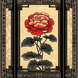 中式牡丹花纹样古典装饰画