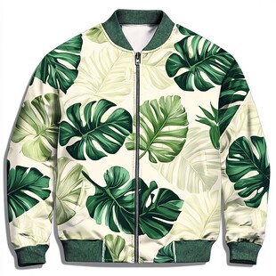 热带叶印花拉链夹克