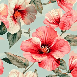 粉色扶桑花清新花卉图案
