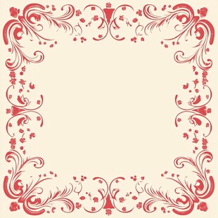 复古红花纹边框设计素材
