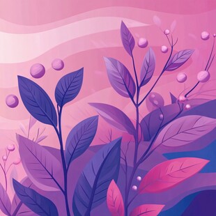 梦幻紫粉系植物插画背景