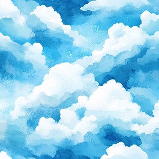 梦幻蓝色水彩云朵背景图