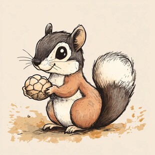 抱核桃的可爱松鼠插画
