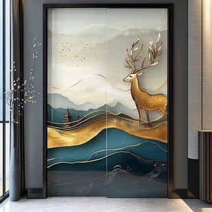 金鹿跃于山水间艺术门画