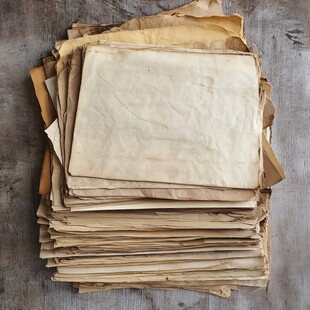 旧纸张堆叠 岁月痕迹尽显