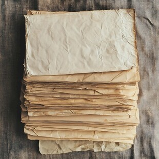 旧纸张堆叠的复古质感画面