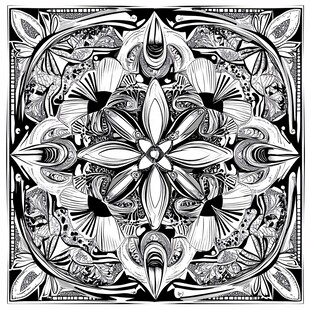 黑白花卉几何图案装饰画