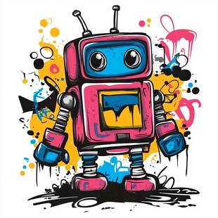 涂鸦风粉色机器人插画