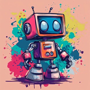 复古风涂鸦机器人插画