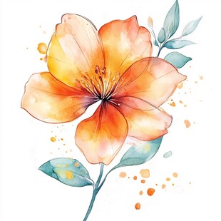 水彩绘橙色花卉清新插画