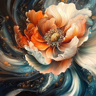 梦幻花卉与流动背景艺术画