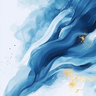 蓝色水墨风格流动艺术画面