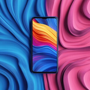 绚丽背景中的时尚智能手机