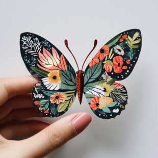 手捧花卉图案立体蝴蝶