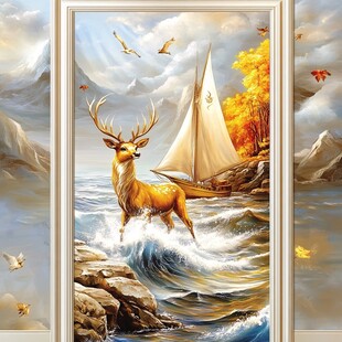 鹿跃沧海间 帆船伴秋景