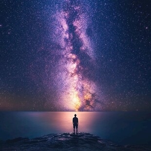 仰望星空的孤独身影