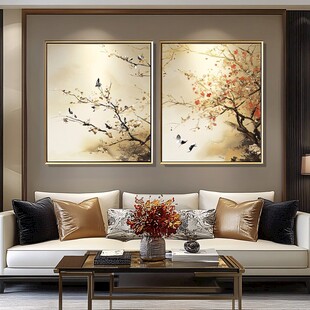 中式客厅双幅花鸟装饰画