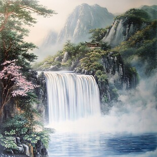 山水瀑布间的诗意自然景观