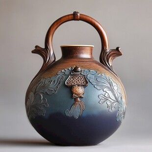 古风提梁鱼纹陶瓷花瓶