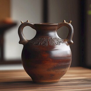 古朴双耳陶制花瓶