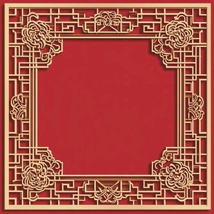 中式红色雕花边框图案