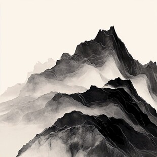 水墨山峦意境图