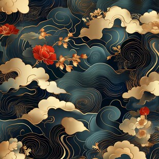 中式云纹花卉国风图案