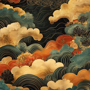 中式云海浪潮艺术插画