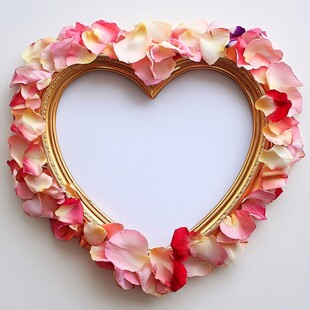 心形玫瑰花瓣装饰金色相框