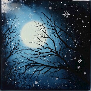 雪夜月光下的静谧树林