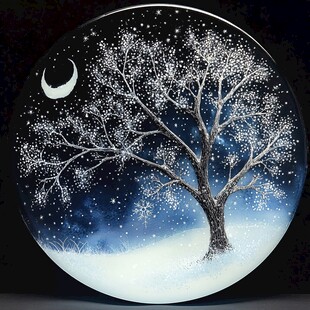 月夜下的梦幻雪树