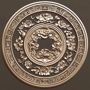 中式雕花圆形金属装饰盘