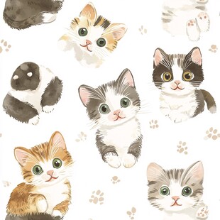 可爱猫咪水彩图案集合