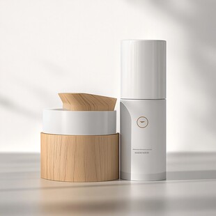 简约风木质与白色护肤品包装