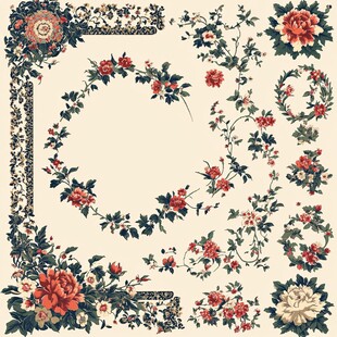 复古花卉装饰图案素材