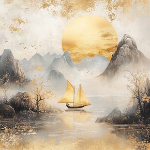 金晖山水间的孤舟美景