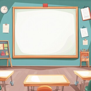 教室场景中的空白黑板