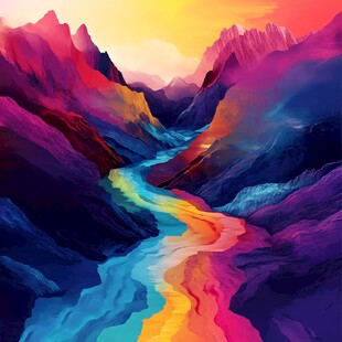 梦幻多彩山谷溪流景观