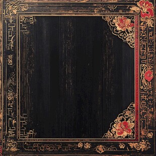 中式古典黑金雕花边框背景