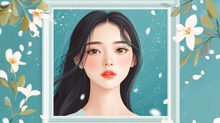 梦幻框中少女与花卉